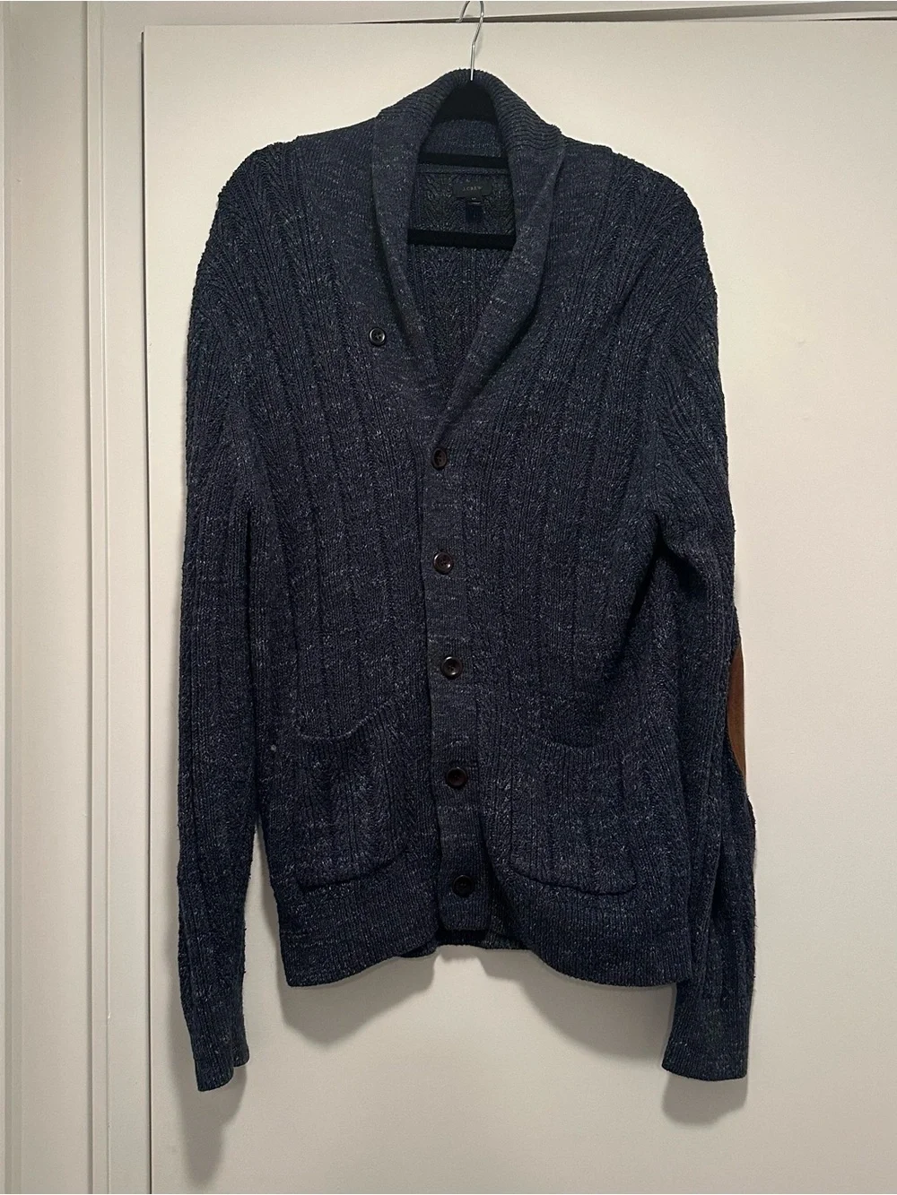 ON SALE J. Crew Men's Blue Cotton Cardigan With Suede Elbow Pads